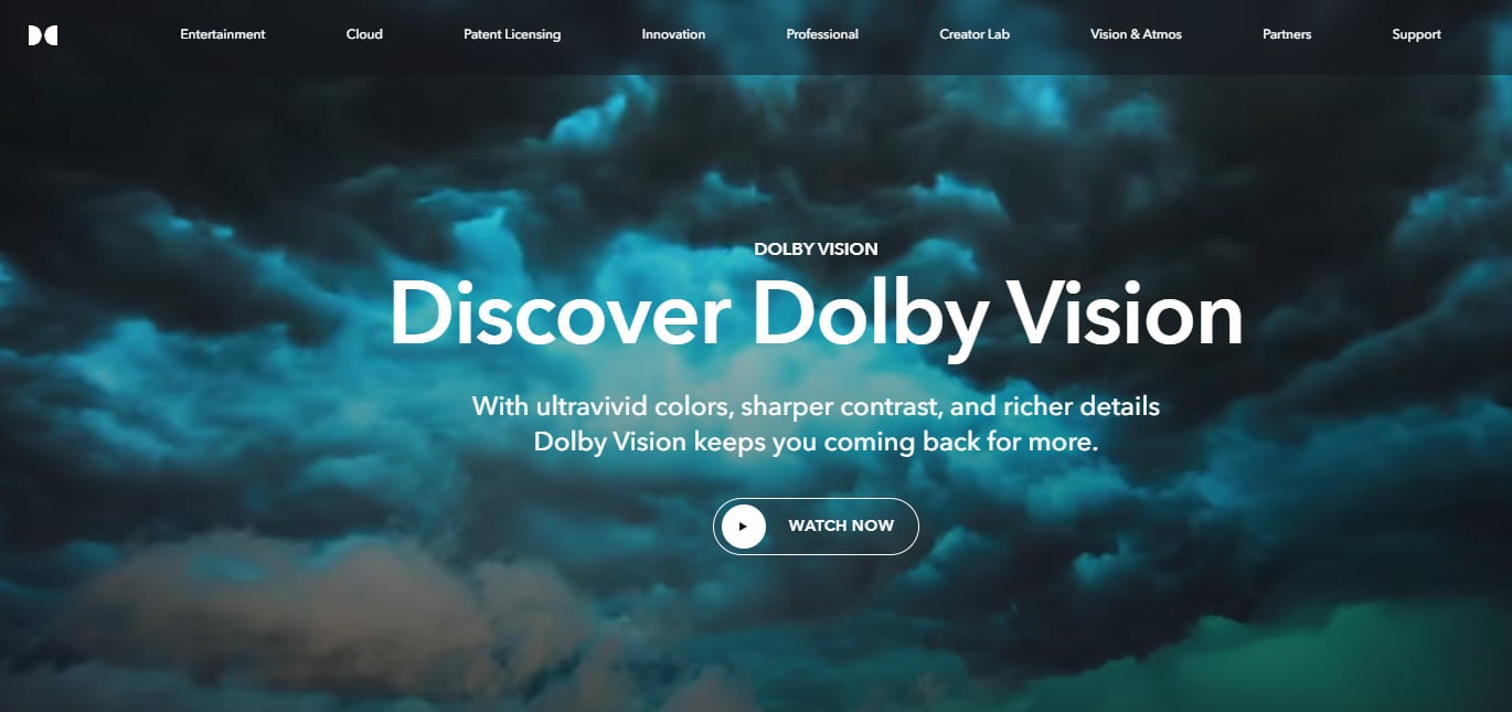 杜比視界 Dolby Vision 官網介面，展示頂級影音技術。