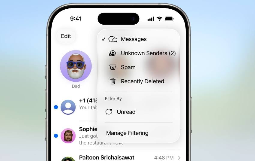 iMessage 訊息 App 自動分類與篩選陌生廣告簡訊。