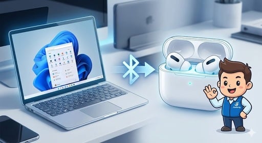 AirPods連接Windows電腦3步驟配對教學攻略圖。