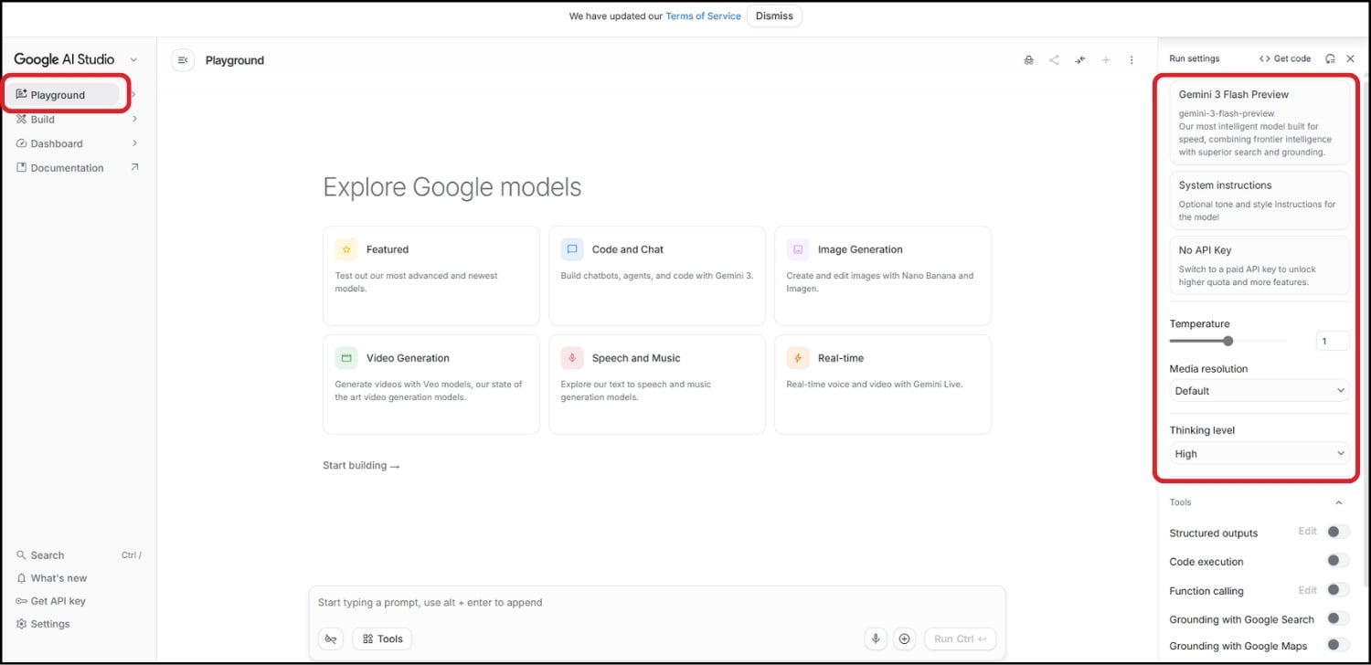 Google AI Studio Interface
