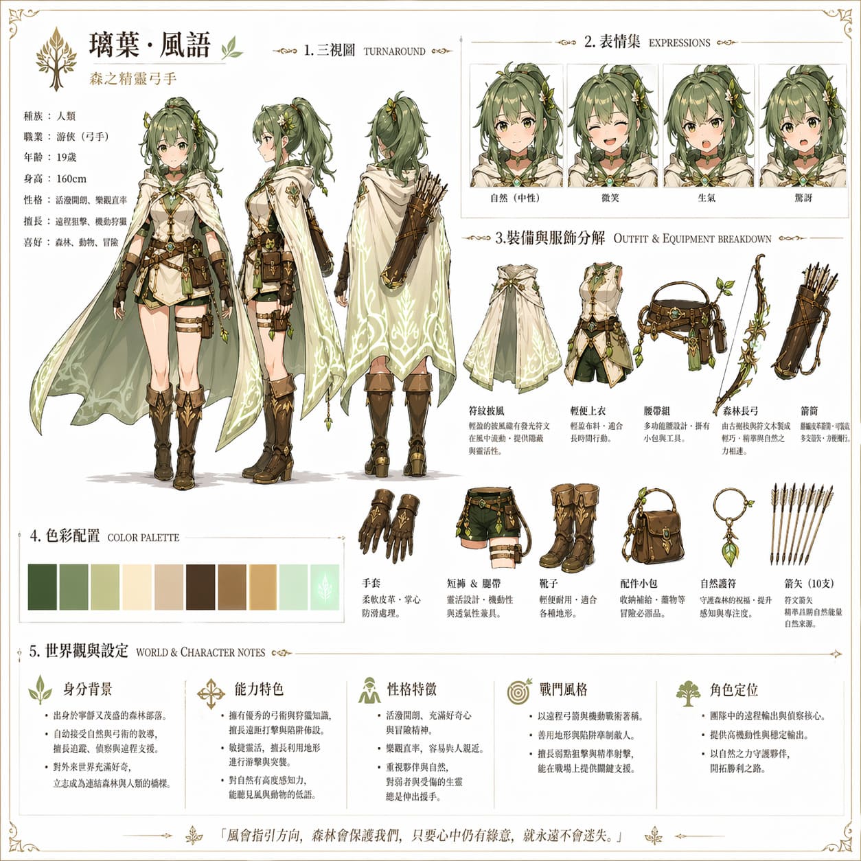 更改至正方形尺寸的綠色頭髮射手三視圖，