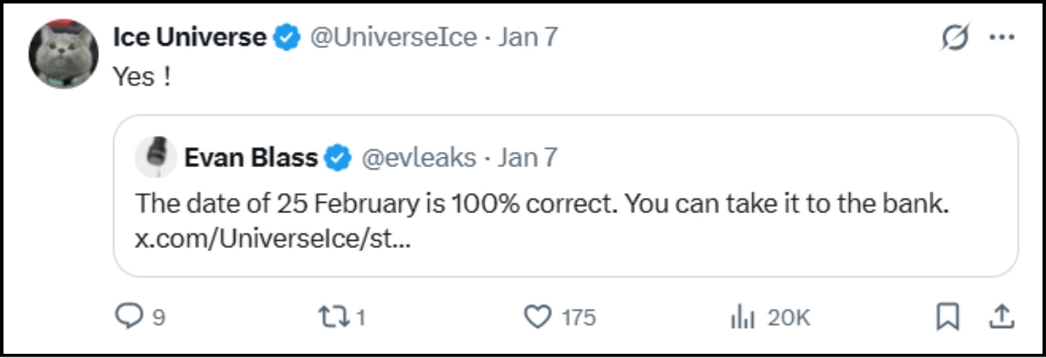 爆料者 Ice Universe 受到另一位爆料者 Evan Blass 的肯定