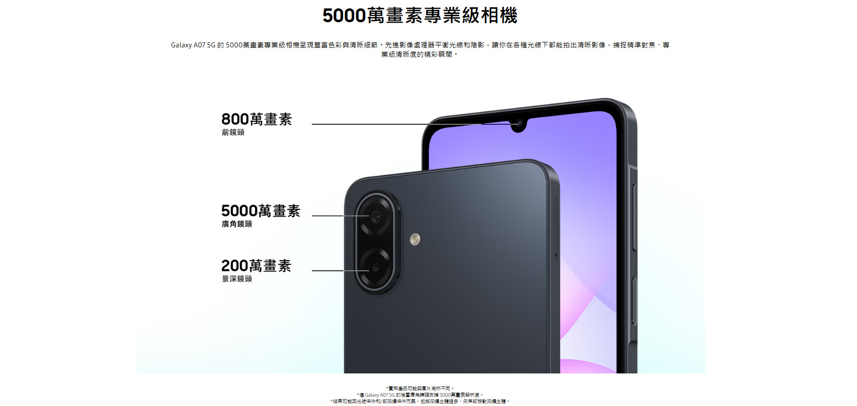 三星 A07 相機規格配置