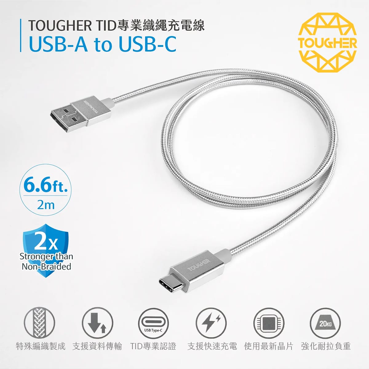 TOUGHER A to C金屬編織傳輸線 (2m)