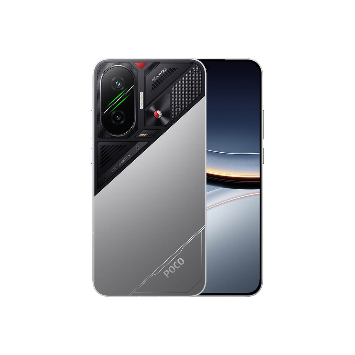 POCO F7（12G/512G）銀色正反面外觀圖