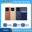 SHARP AQUOS R11 (12G/512G) 手機展示圖，橘色、白色與藍色機身正反面排列，標示 Leica監修專業相機系統、峰值亮度 3600nit、全新大型超導熱板
