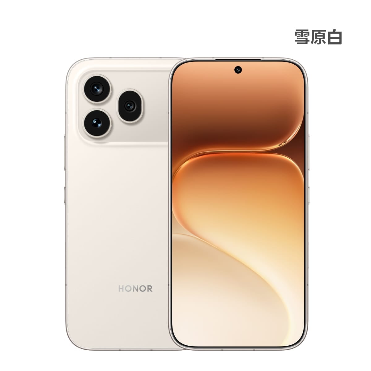 HONOR 600 Pro (12G/512G) 手機展示圖，雪原白色正反面外觀圖