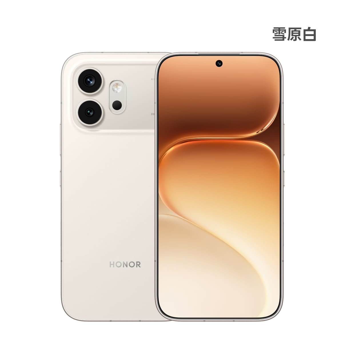 HONOR 600 (12G/512G) 手機展示圖，雪原白色正反面外觀圖
